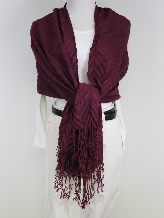 Source Unknown Accessories - 100% Cashmere Wrap Shawl Maroon Lightweight Evening‎ Wedding Fringe